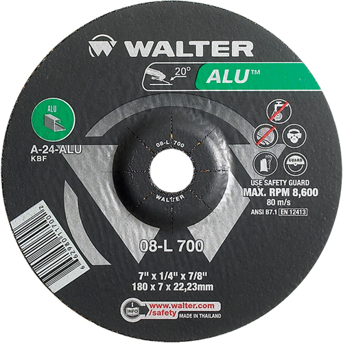 Aluminium Depressed Centre Grinding Wheels, 7" x 1/4", 7/8" Arbor, Type 27 Groupe Belzile Dickner