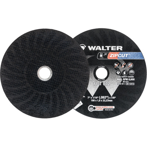 Zipcut Reinforced Cut-Off Wheel, 7" x 1/16", 7/8" Arbor, Type 1, Aluminum Oxide, 8600 RPM Groupe Belzile Dickner