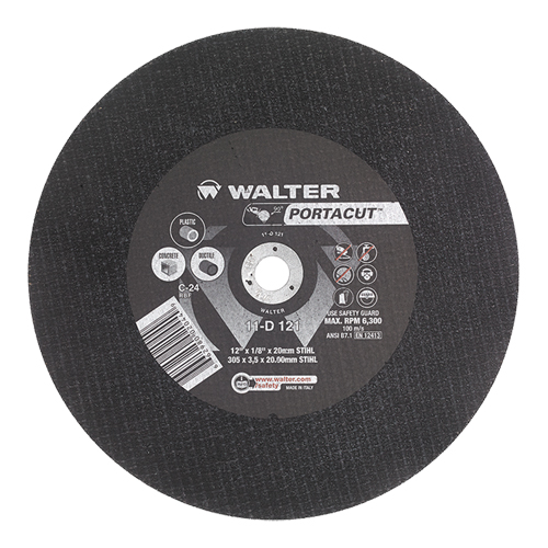 Meule &agrave; tronçonner rapide en acier inoxydable Portacut, 12" x 1/8", Arbre de 3/4", Type 1, Carbure de silicium, 6300 Tr/min Groupe Belzile Dickner