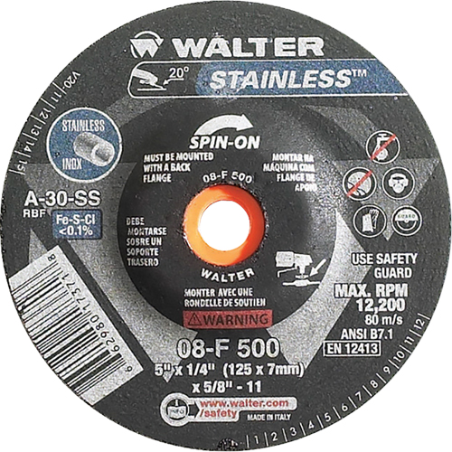 Depressed Centre Grinding Wheels - Stainless Type 27, 5" x 1/4", 5/8"-11 Arbor, Type 27S Groupe Belzile Dickner