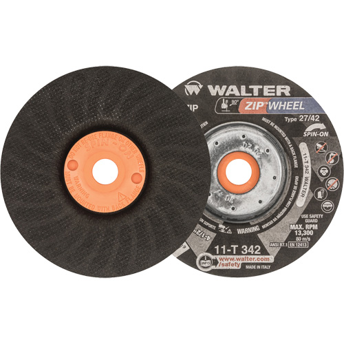 Spin-On Zipcut Right Angle Grinder Reinforced Cut-Off Wheels, 4-1/2" x 7/8", 5/8"-11 Arbor, Type 27, Aluminum Oxide, 13300 RPM Groupe Belzile Dickner