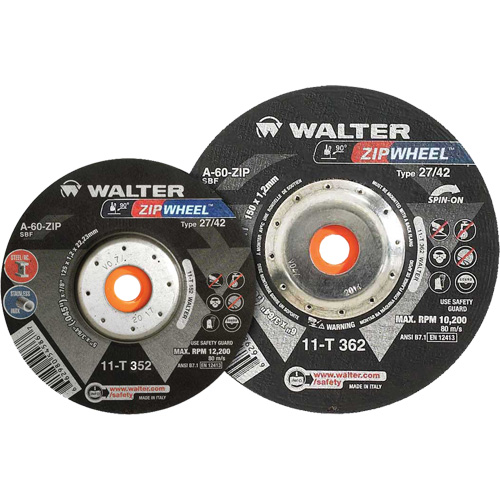 Spin-On Zipcut Right Angle Grinder Reinforced Cut-Off Wheels, 5" x 7/8", 5/8"-11 Arbor, Type 27, Aluminum Oxide, 12200 RPM Groupe Belzile Dickner