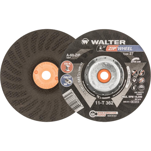 Spin-On Zipcut Right Angle Grinder Reinforced Cut-Off Wheels, 6" x 7/8", 5/8"-11 Arbor, Type 27, Aluminum Oxide, 10200 RPM Groupe Belzile Dickner