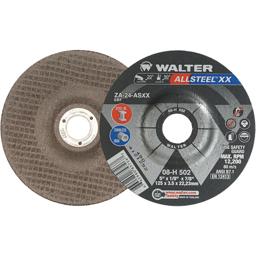 Depressed Centre Grinding Wheels - Allsteel XX, 5" x 1/8", 7/8" Arbor, Type 27, Zirconia Alumina, 12200 RPM Groupe Belzile Dickner
