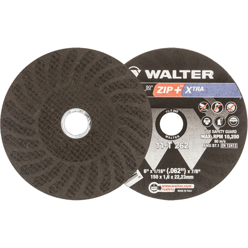 Meules &agrave; tronçonner renforc&eacute;es Zip+ pour meuleuse &agrave; angle droit, 6" x 1/16", Arbre de 7/8", Type 1, Oxyde d'aluminium, 10 200 Tr/min Groupe Belzile Dickner