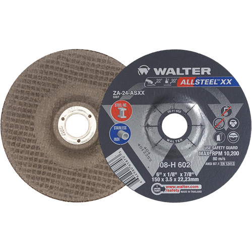Depressed Centre Grinding Wheels - Allsteel XX, 6" x 1/8", 7/8" Arbor, Type 27, Zirconia Alumina, 10200 RPM Groupe Belzile Dickner
