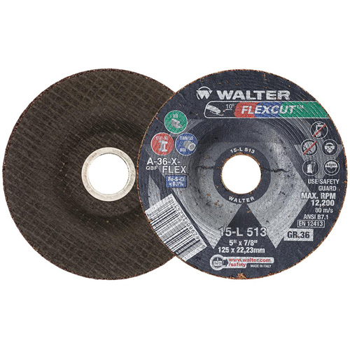 FLEXCUT Grinding Wheel, 5", 36 Grit, Aluminum Oxide, 7/8", 12200 RPM, Type 29 Groupe Belzile Dickner