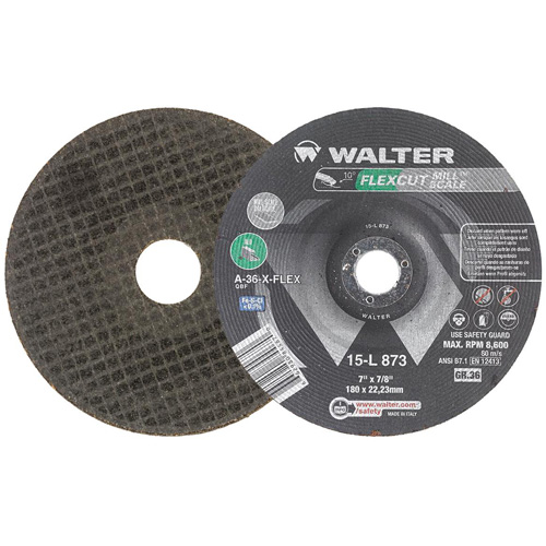 FLEXCUT MILL SCALE Grinding Wheel, 7", 36 Grit, Aluminum Oxide, 7/8", 8600 RPM, Type 29 Groupe Belzile Dickner