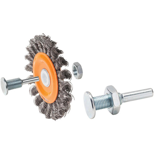 Brosse rotative mont&eacute;e &agrave; fils nou&eacute;s torsad&eacute;s r&eacute;versible, Dia. 4", Fils 0,0118", Arbre 5/8", Acier Groupe Belzile Dickner