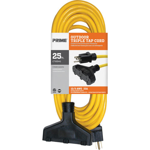 Vinyl Extension Cord, Outdoor, SJTW, 12/3 AWG, 15 A, 3 Outlet(s), 25' Groupe Belzile Dickner