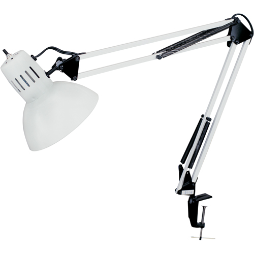 Swing Arm Clamp-On Desk Lamps, 100 W, Incandescent, C-Clamp, 36" Neck, White Groupe Belzile Dickner