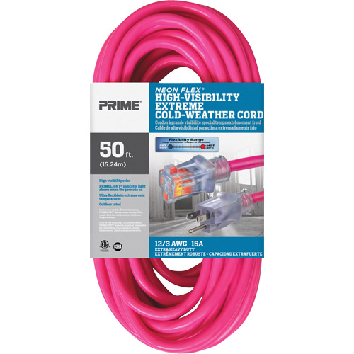 Neon Flex&reg; High Visibility Extension Cord, Outdoor, SJTW, 12/3 AWG, 15 A, 50' Groupe Belzile Dickner