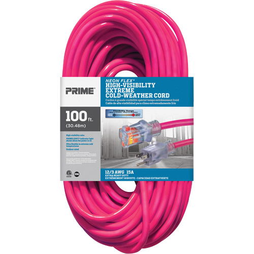 Neon Flex&reg; High Visibility Extension Cord, Outdoor, SJTW, 12/3 AWG, 15 A, 100' Groupe Belzile Dickner