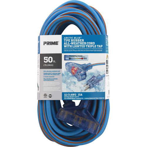 Cordons rallonges en caoutchouc TPE Arctic Blue, Toutes saisons, SJEOW, AWG 12/3, 15 A, 3 prise(s), 50' Groupe Belzile Dickner