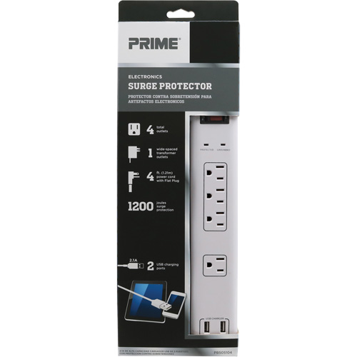 USB Charging Surge Protectors, 4 Outlets, 1200 J, 1875 W, 4' Cord Groupe Belzile Dickner
