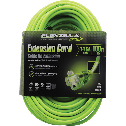 Flexzilla&reg; Pro Industrial Extension Cord, All-Weather, SJTW, 14/3 AWG, 15 A, 100' Groupe Belzile Dickner