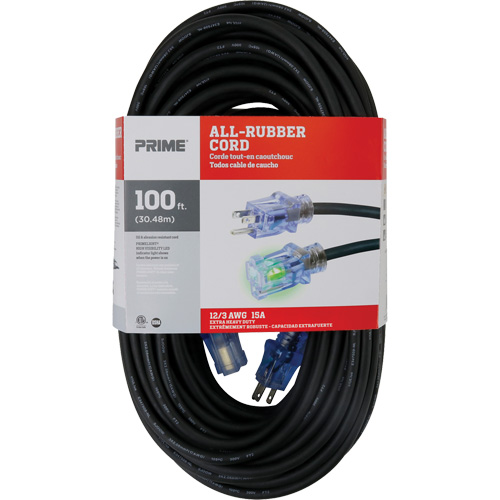 All-Rubber Extension Cord, Outdoor, SJOOW, 12/3 AWG, 15 A, 100' Groupe Belzile Dickner