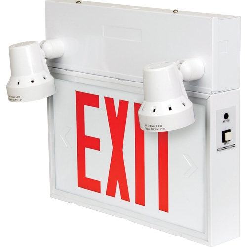 Exit Sign with Security Lights, LED, Battery Operated/Hardwired, 12-1/10" L x 11" W, English Groupe Belzile Dickner