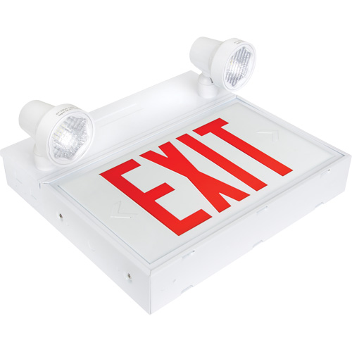 Exit Sign with Security Lights, LED, Battery Operated/Hardwired, 12-1/10" L x 11" W, English Groupe Belzile Dickner