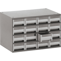Casiers modulaires pour pièces, Acier, 16 tiroirs, 17" x 10-9/16" x 2-1/8", Gris CA856 | Dickner Inc