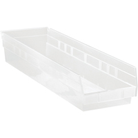 Shelf Bins, 6-5/8" W x 4" H x 23-5/8" D, Clear, 50 lbs. Capacity Groupe Belzile Dickner