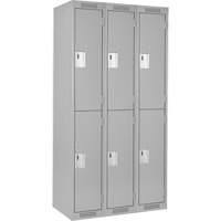Clean Line Lockers, 2 -tier, Bank of 3, 36" x 18" x 72", Steel, Grey, Rivet (Assembled) Groupe Belzile Dickner