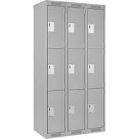 Clean Line Lockers, 3 -tier, Bank of 3, 36" x 18" x 72", Steel, Grey, Rivet (Assembled) Groupe Belzile Dickner