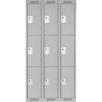 Clean Line Lockers, 3 -tier, Bank of 3, 36" x 18" x 72", Steel, Grey, Rivet (Assembled) Groupe Belzile Dickner