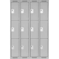 Clean Line Lockers, 3 -tier, Bank of 4, 48" x 18" x 72", Steel, Grey, Rivet (Assembled) Groupe Belzile Dickner