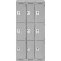 Clean Line Lockers, 3 -tier, Bank of 3, 36" x 18" x 78", Steel, Grey, Rivet (Assembled) Groupe Belzile Dickner