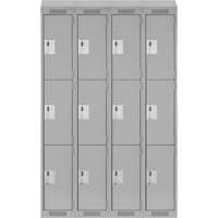 Clean Line Lockers, 3 -tier, Bank of 4, 48" x 18" x 78", Steel, Grey, Rivet (Assembled) Groupe Belzile Dickner