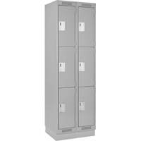 Clean Line Lockers, 3 -tier, Bank of 2, 24" x 18" x 76", Steel, Grey, Rivet (Assembled) Groupe Belzile Dickner