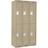 Clean Line Lockers, 2 -tier, Bank of 3, 36" x 18" x 72", Steel, Beige, Rivet (Assembled) Groupe Belzile Dickner