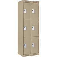 Clean Line Lockers, 3 -tier, Bank of 2, 24" x 18" x 72", Steel, Beige, Rivet (Assembled) Groupe Belzile Dickner