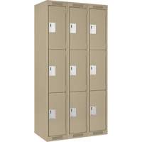 Clean Line Lockers, 3 -tier, Bank of 3, 36" x 18" x 72", Steel, Beige, Rivet (Assembled) Groupe Belzile Dickner