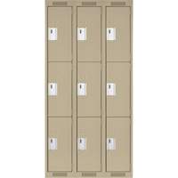Clean Line Lockers, 3 -tier, Bank of 3, 36" x 18" x 72", Steel, Beige, Rivet (Assembled) Groupe Belzile Dickner
