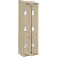Clean Line Lockers, 3 -tier, Bank of 2, 24" x 18" x 78", Steel, Beige, Rivet (Assembled) Groupe Belzile Dickner