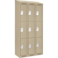 Clean Line Lockers, 3 -tier, Bank of 3, 36" x 18" x 78", Steel, Beige, Rivet (Assembled) Groupe Belzile Dickner