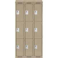 Clean Line Lockers, 3 -tier, Bank of 3, 36" x 18" x 78", Steel, Beige, Rivet (Assembled) Groupe Belzile Dickner