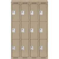 Clean Line Lockers, 3 -tier, Bank of 4, 48" x 18" x 78", Steel, Beige, Rivet (Assembled) Groupe Belzile Dickner