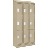 Clean Line Lockers, 3 -tier, Bank of 3, 36" x 18" x 82", Steel, Beige, Rivet (Assembled) Groupe Belzile Dickner