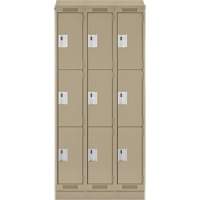 Clean Line Lockers, 3 -tier, Bank of 3, 36" x 18" x 82", Steel, Beige, Rivet (Assembled) Groupe Belzile Dickner