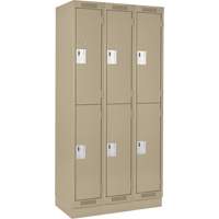 Clean Line Lockers, 2 -tier, Bank of 3, 36" x 18" x 76", Steel, Beige, Rivet (Assembled) Groupe Belzile Dickner