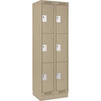 Clean Line Lockers, 3 -tier, Bank of 2, 24" x 18" x 76", Steel, Beige, Rivet (Assembled) Groupe Belzile Dickner