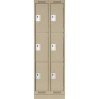 Clean Line Lockers, 3 -tier, Bank of 2, 24" x 18" x 76", Steel, Beige, Rivet (Assembled) Groupe Belzile Dickner