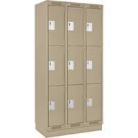 Clean Line Lockers, 3 -tier, Bank of 3, 36" x 18" x 76", Steel, Beige, Rivet (Assembled) Groupe Belzile Dickner