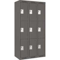 Clean Line Lockers, 3 -tier, Bank of 3, 36" x 18" x 72", Steel, Charcoal, Rivet (Assembled) Groupe Belzile Dickner