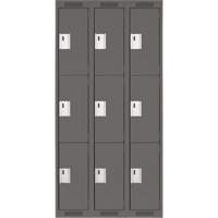 Clean Line Lockers, 3 -tier, Bank of 3, 36" x 18" x 72", Steel, Charcoal, Rivet (Assembled) Groupe Belzile Dickner