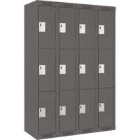 Clean Line Lockers, 3 -tier, Bank of 4, 48" x 18" x 72", Steel, Charcoal, Rivet (Assembled) Groupe Belzile Dickner