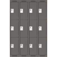 Clean Line Lockers, 3 -tier, Bank of 4, 48" x 18" x 72", Steel, Charcoal, Rivet (Assembled) Groupe Belzile Dickner